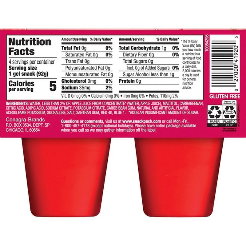 Snack Pack Gel Sugar Free Cherry (3.25 oz) Instacart