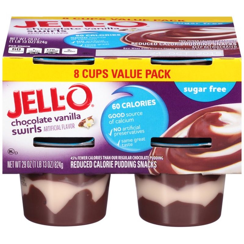 JellO Ready to Eat Sugar Free Chocolate Vanilla Swirl Pudding Cups (3.