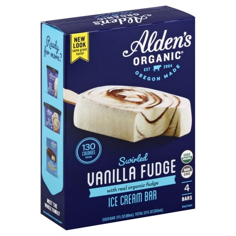 Aldens Organic Ice Cream Bar, Organic, Vanilla Fudge, Swirled (3 fl oz