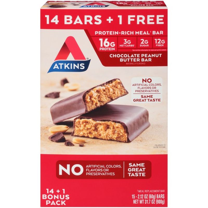 Atkins Chocolate Peanut Butter Meal Replacement Bars (2.12 oz) - Instacart