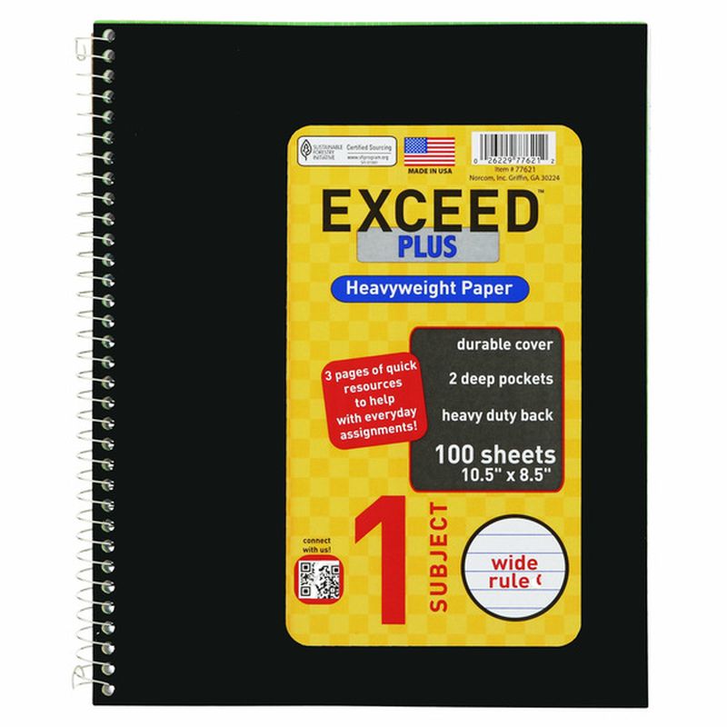 Norcom 100 Sheet Exceed Plus 1 Subject Wide Ruled Notebook