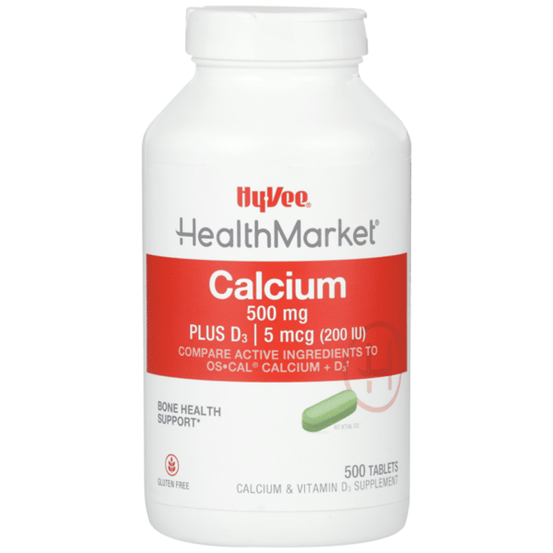 Hy-Vee Healthmarket, Calcium 500 Mg Plus D3 | 5 Mcg (200 Iu) Bone ...