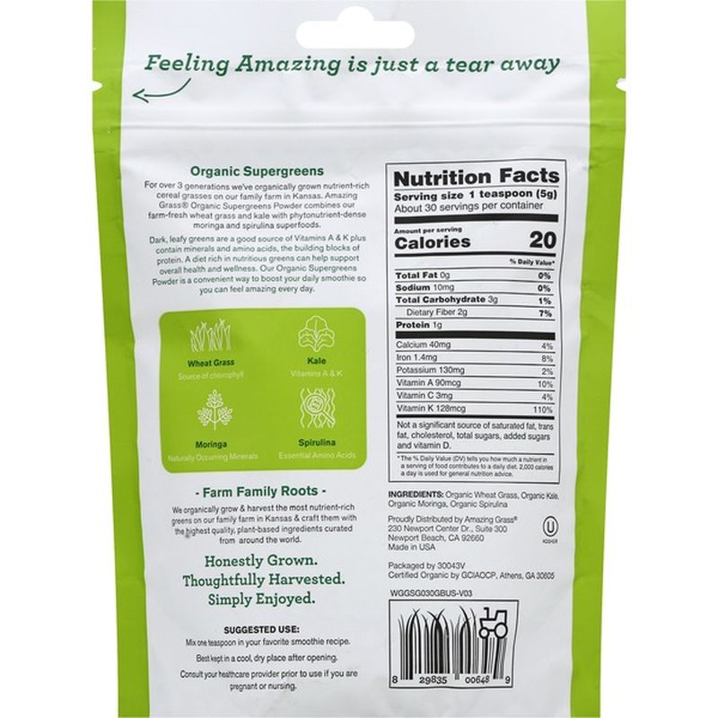 Amazing Grass Supergreens Powder, Organic (5.29 oz) from Sprouts