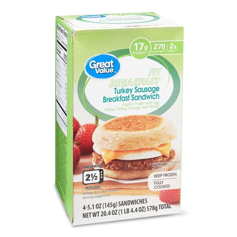 Great Value Turkey Sausage English Muffin with Egg Whites, Turkey ...