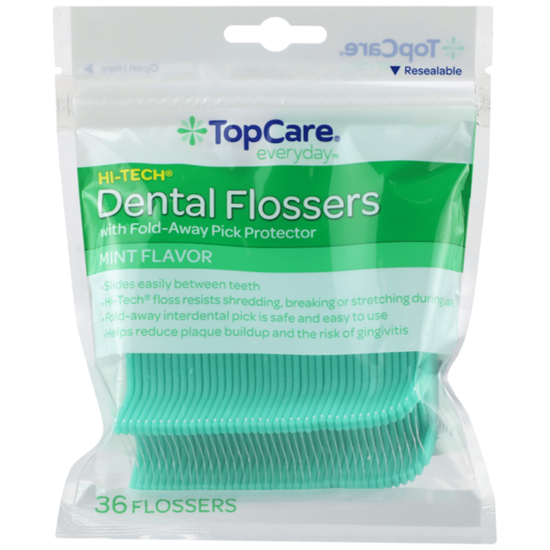 TopCare HiTech Dental Flossers With FoldAway Pick Protector, Mint (36