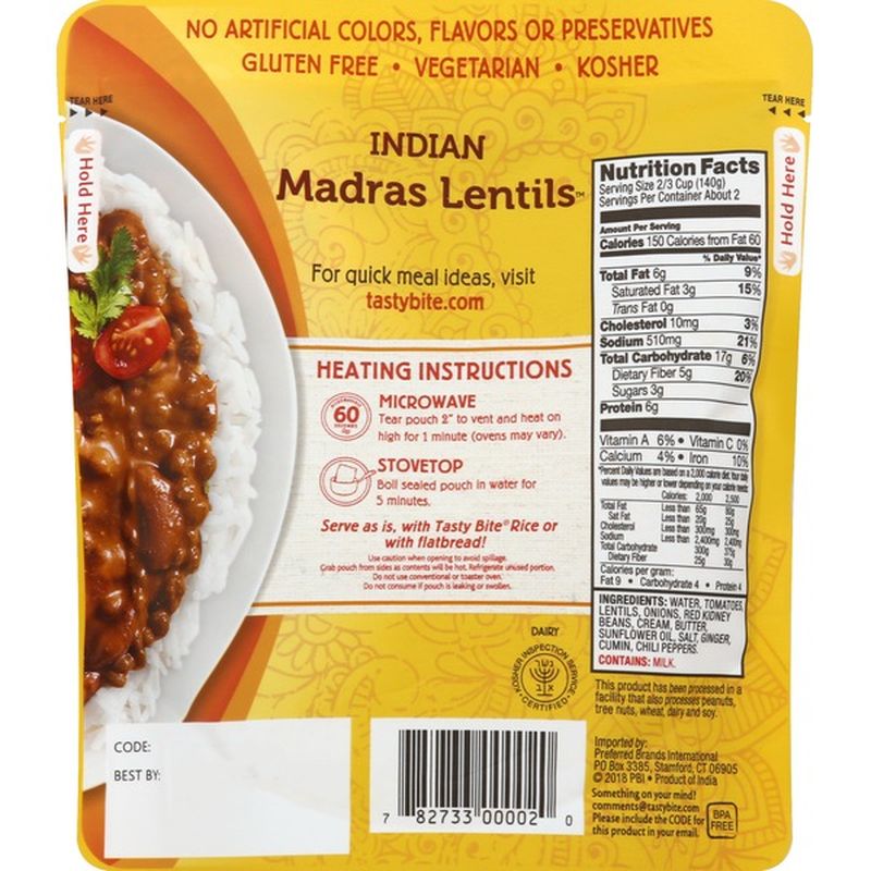 Tasty Bite Madras Lentils, Indian, Mild (10 oz) Instacart