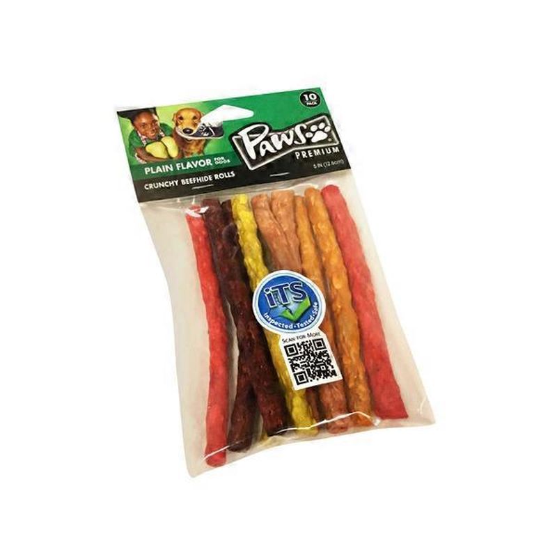 Paws Happy Life Plain Flavor Crunchy Beefhide Rolls For Dogs (10 ct