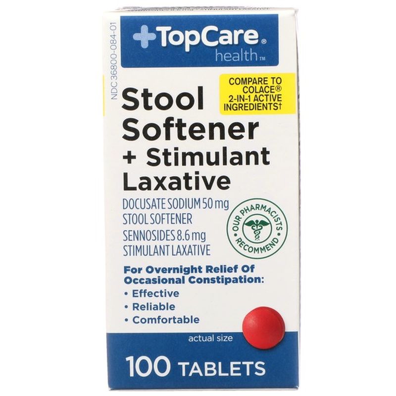 Top Care Stool Softener Docusate Sodium 50 Mg + Stimulant Laxative ...