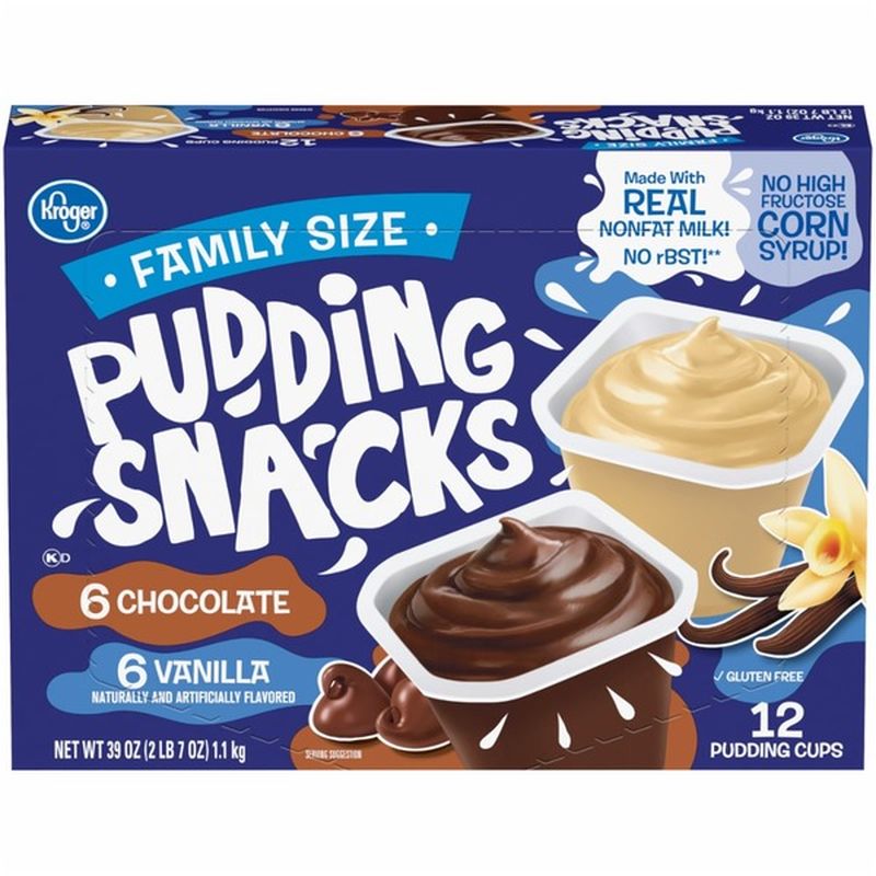 Kroger Chocolate & Vanilla Pudding Snack Cups Family Size (12 ct ...