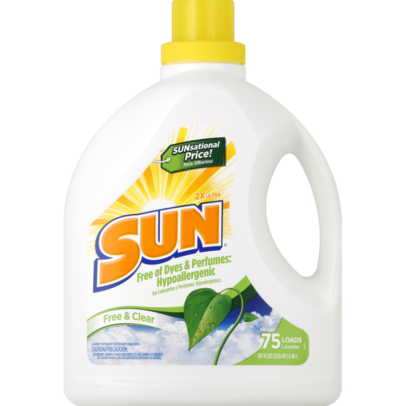 Sun Laundry Detergent, 2X Ultra, Free & Clear (117 oz) Instacart