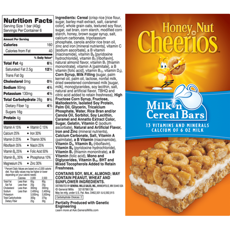 Cheerios Honey Nut Milk 'N Cereal Bars Treat Bar (1.4 oz) - Instacart