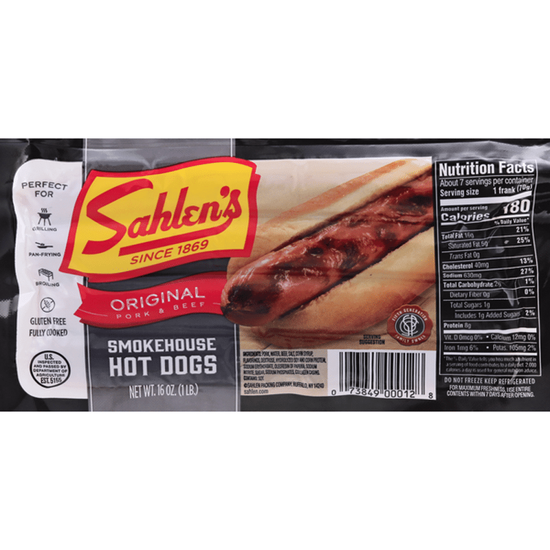 Sahlen's Hot Dogs, Original Pork & Beef, Smokehouse (16 oz) Instacart
