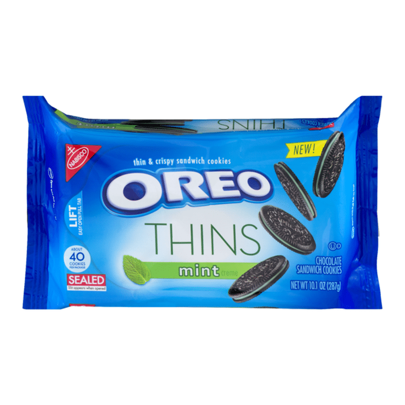 Oreo Thins Chocolate Sandwich Cookies, Mint Flavored Creme, 1 ...