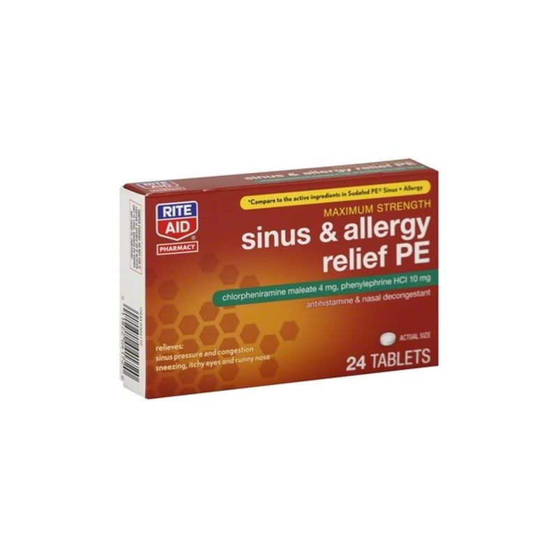 Rite Aid Pharmacy Sinus & Allergy Relief PE, Maximum Strength, Tablets ...