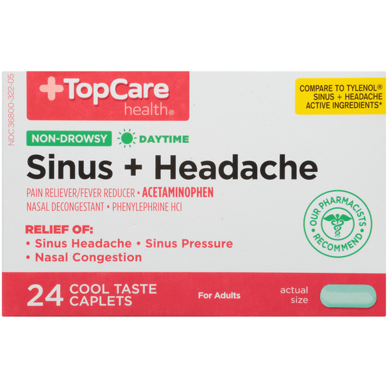 Topcare Sinus Headache Daytime Non Drowsy Pain Reliever Fever Reducer Acetaminophen Nasal Decongestant Phenylephrine Hcl Cool Taste Caplets 24 Ct Instacart
