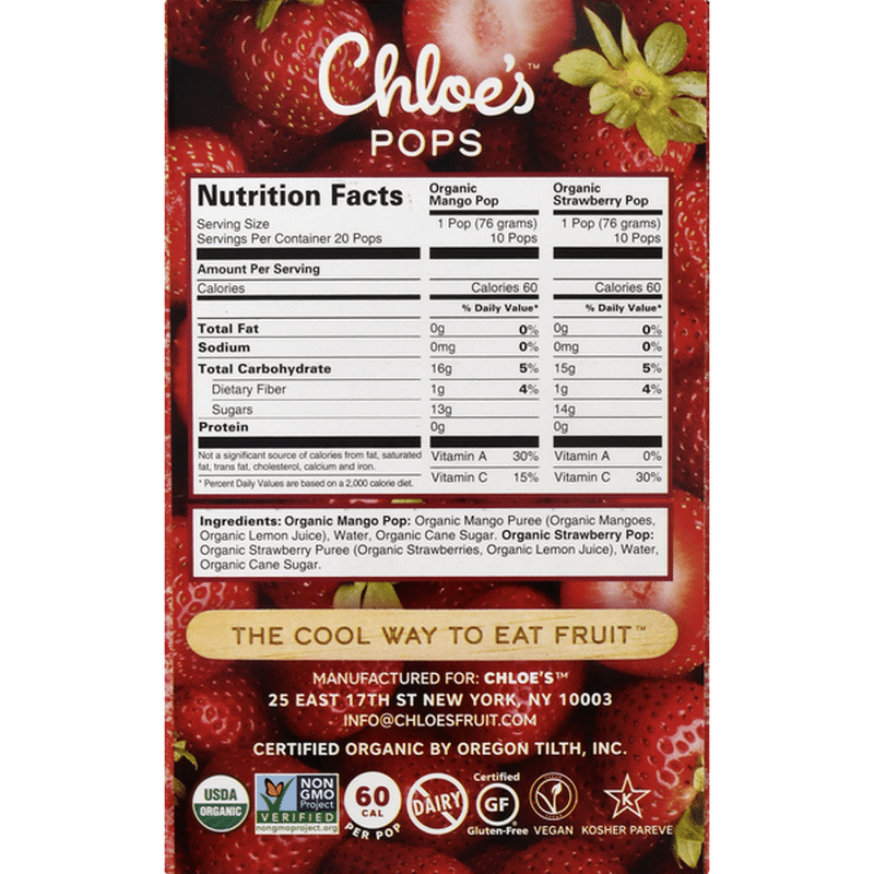 Chloe's Pops, Organic, Strawberry + Mango (20 each) from Costco Instacart