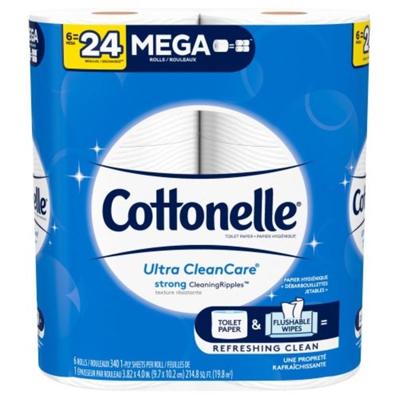 Cottonelle Ultra CleanCare Mega Roll Toilet Paper Bath Tissue (6 each ...