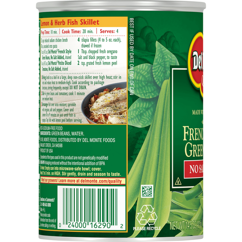 Del Monte Green Beans, No Salt Added, French Style (14.5 oz) Instacart