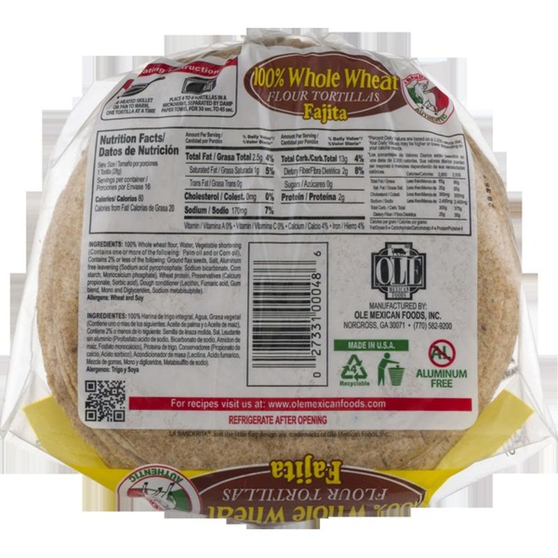 La Banderita Tortillas, Flour, Fajita, Whole Wheat (16 each) from