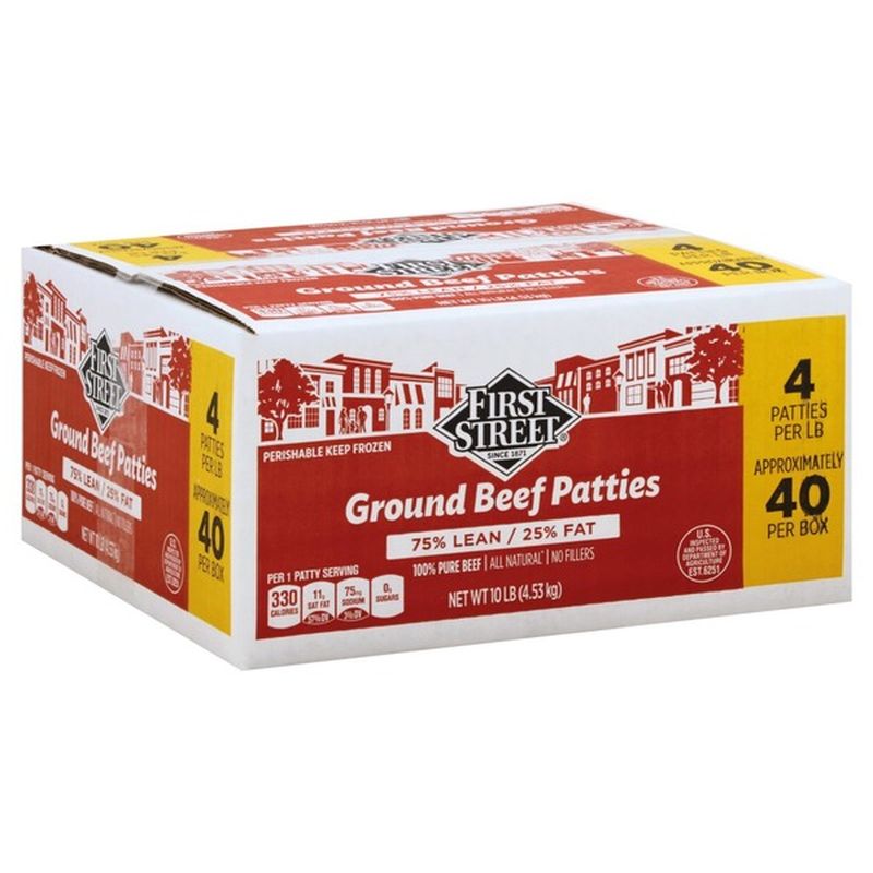 First Street Ground Beef Patties, 75/25 (10 lb) Instacart