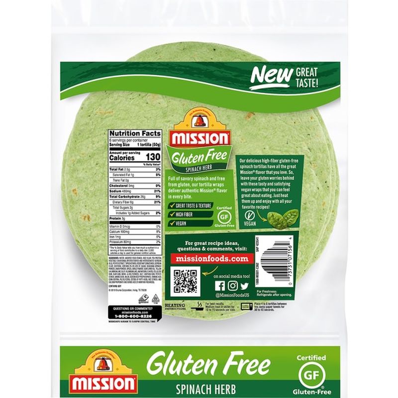 Mission Tortilla Wraps Gluten Free Spinach Herb 6 Each From Mariano