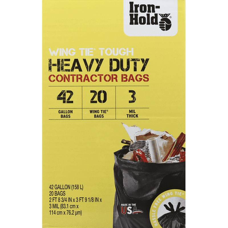 Iron Hold Contractor Bags, Heavy Duty, Wing Tie Tough, 40 Gallon (20