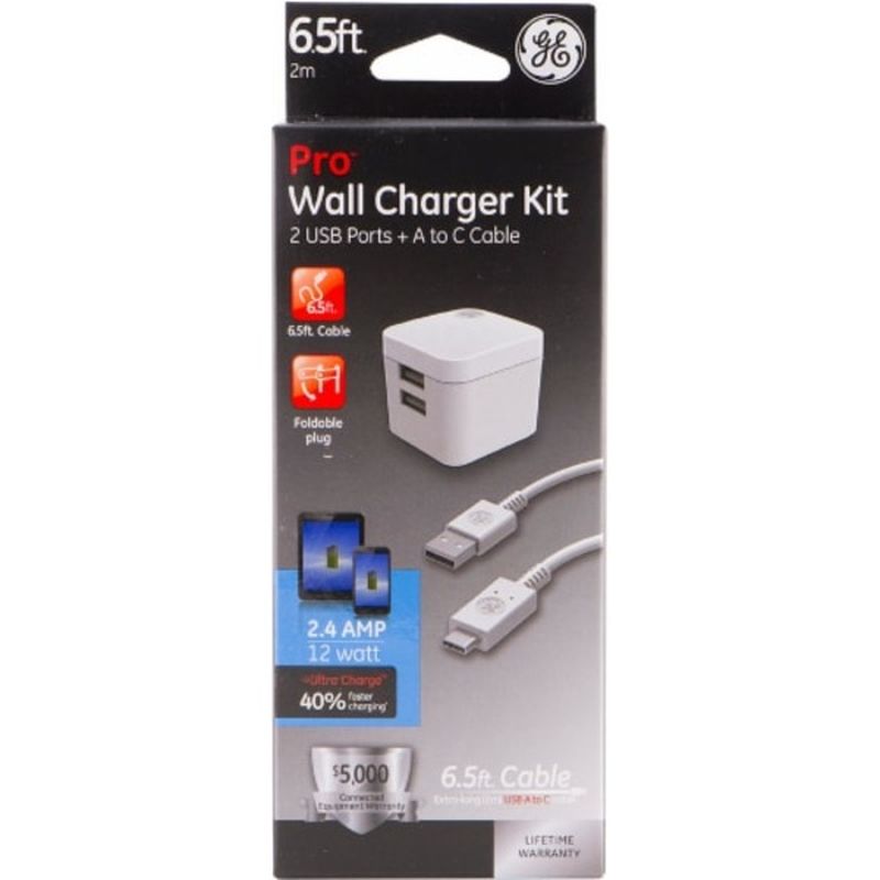 General Electric 6.5' USB A to C Pro Wall Charger Kit