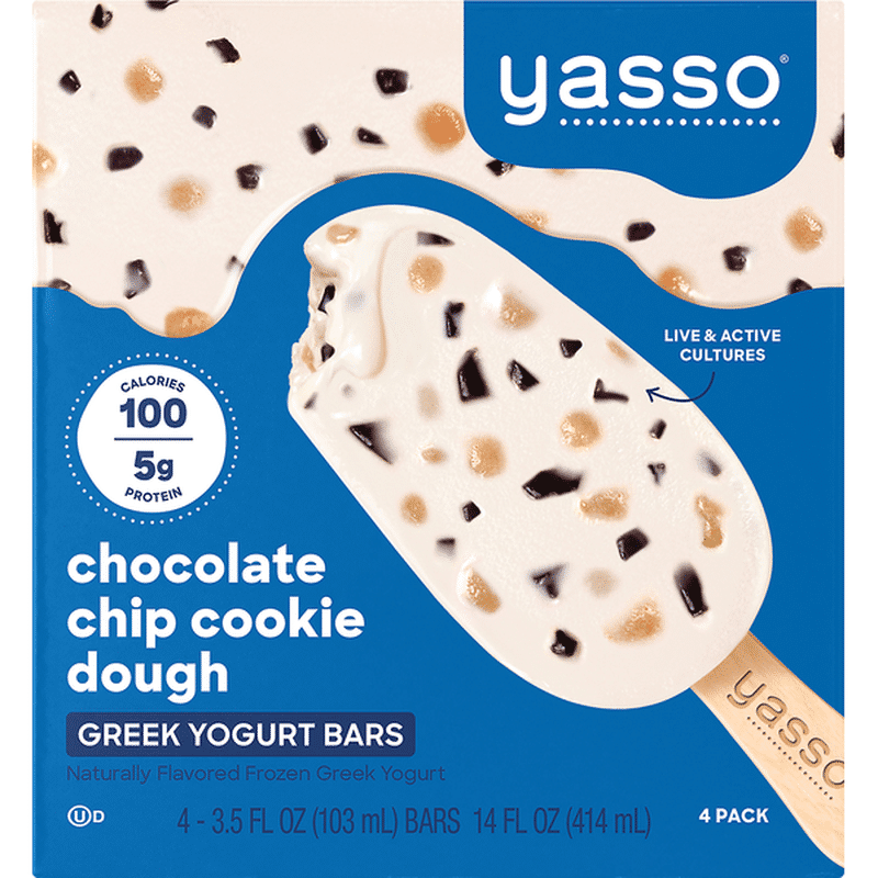 Yasso Yogurt Bars, Greek, Chocolate Chip Cookie Dough, 4 Pack (3.5 fl oz) Instacart