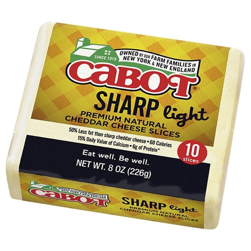 Cabot Cheese Slices, Cheddar, Premium Natural, Sharp, Light (10 each ...