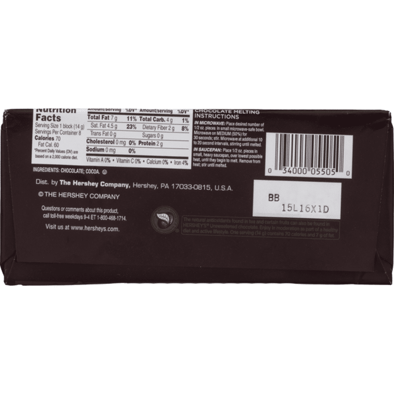 Hershey HERSHEY'S Unsweetened Chocolate Baking Bar, (4 oz) - Instacart