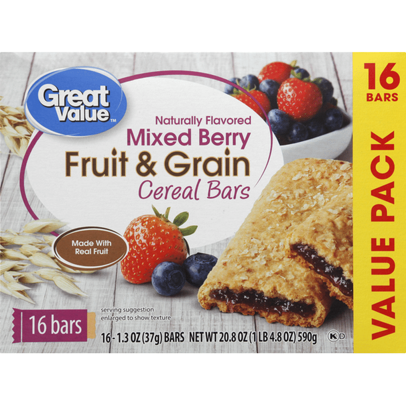 Great Value Cereal Bars, Fruit & Grain, Mixed Berry, Value Pack (1.3 oz