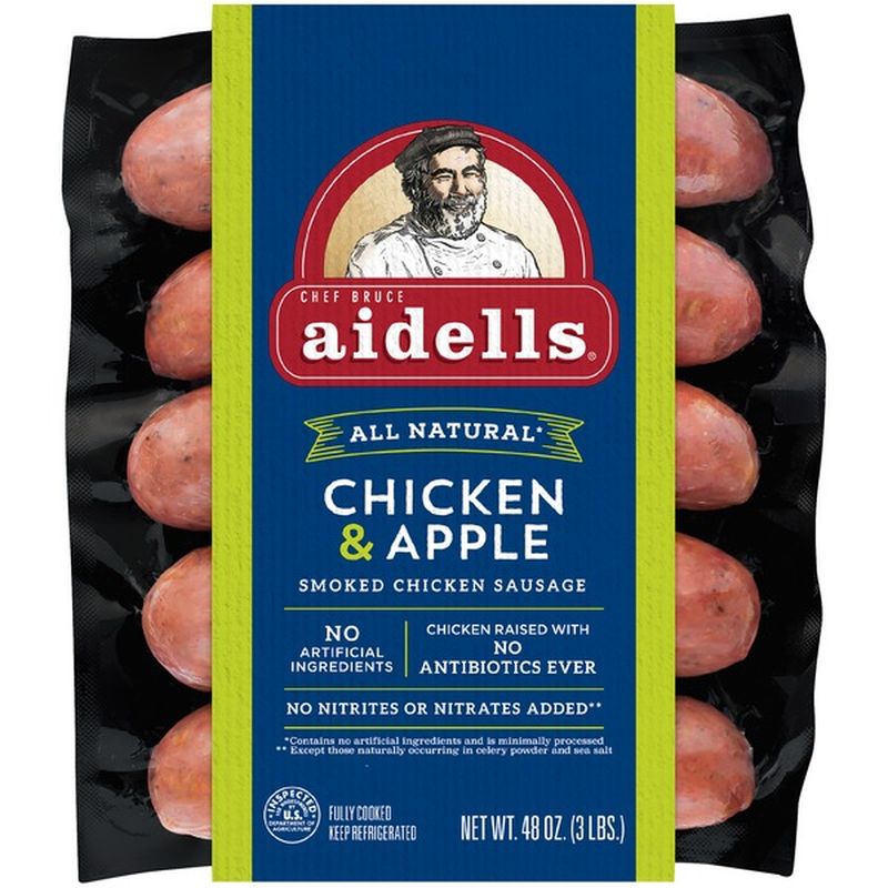 Aidells Smoked Chicken Sausage Chicken Apple 3 Lb 15 Fully Cooked Links 48 Oz Instacart