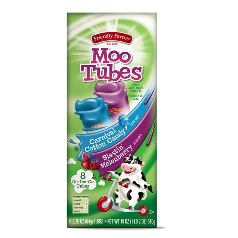 Friendly Farms Moo Tubes Cotton Candy &amp; Melonberry Yogurt (2 fl oz