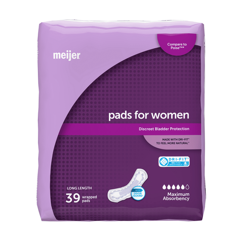 Meijer Incontinence Bladder Control Pads, Long Length, Maximum