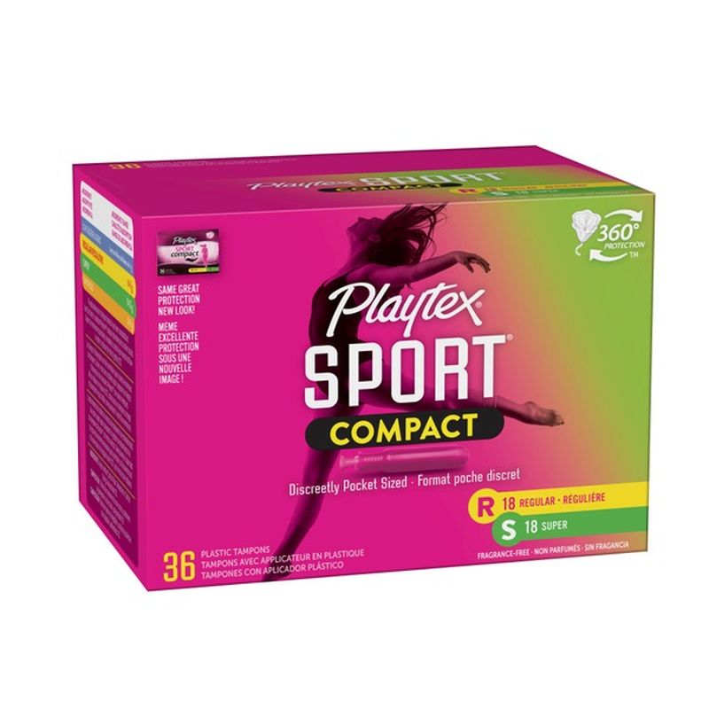 Playtex Sport Compact Plastic Multipack Tampons, Unscented, Regular