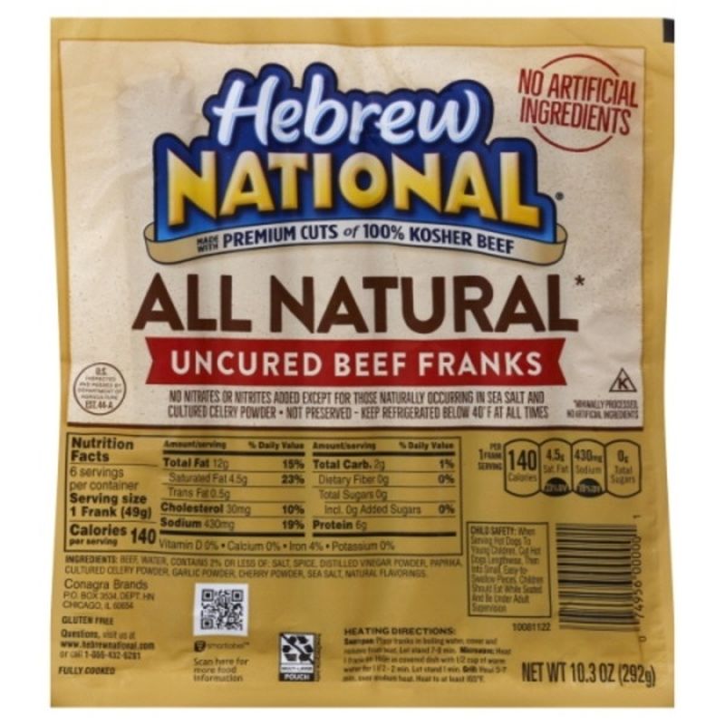 Hebrew National Beef Franks All Natural (10.3 oz) from Wegmans Instacart