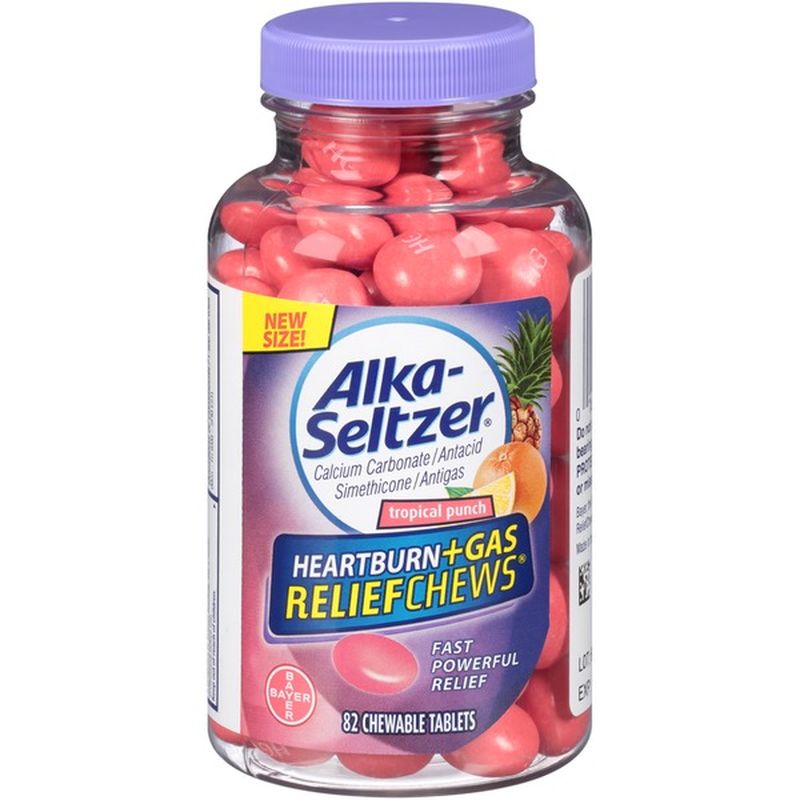 Alka-Seltzer Chewable Tablets Heartburn+Gas Relief Tropical Punch (82 ...