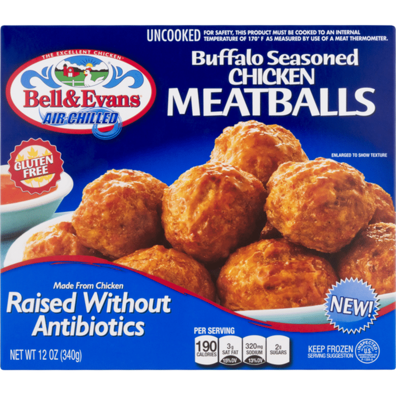 Bell & Evans Meatballs, Chicken, Gluten Free, Buffalo Seasoned, Box (12 ...