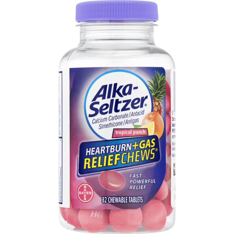 AlkaSeltzer Chewable Tablets Heartburn+Gas Relief Tropical Punch (82