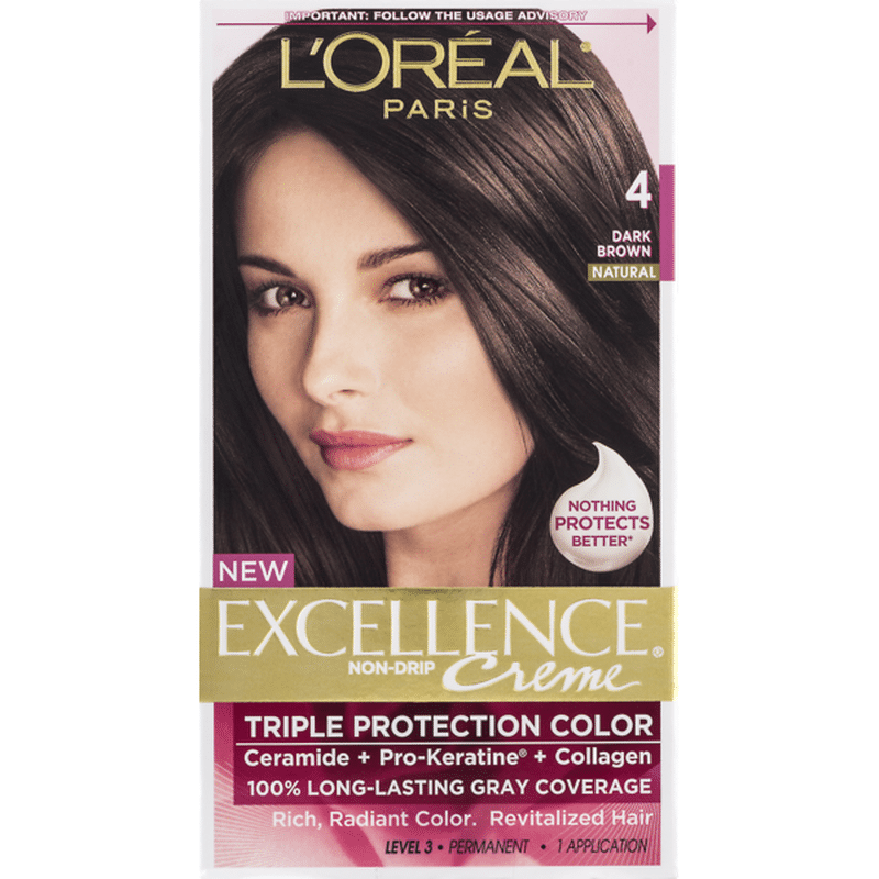 L'Oreal Excellence Creme Triple Protection Color 4 Dark Brown Natural ...