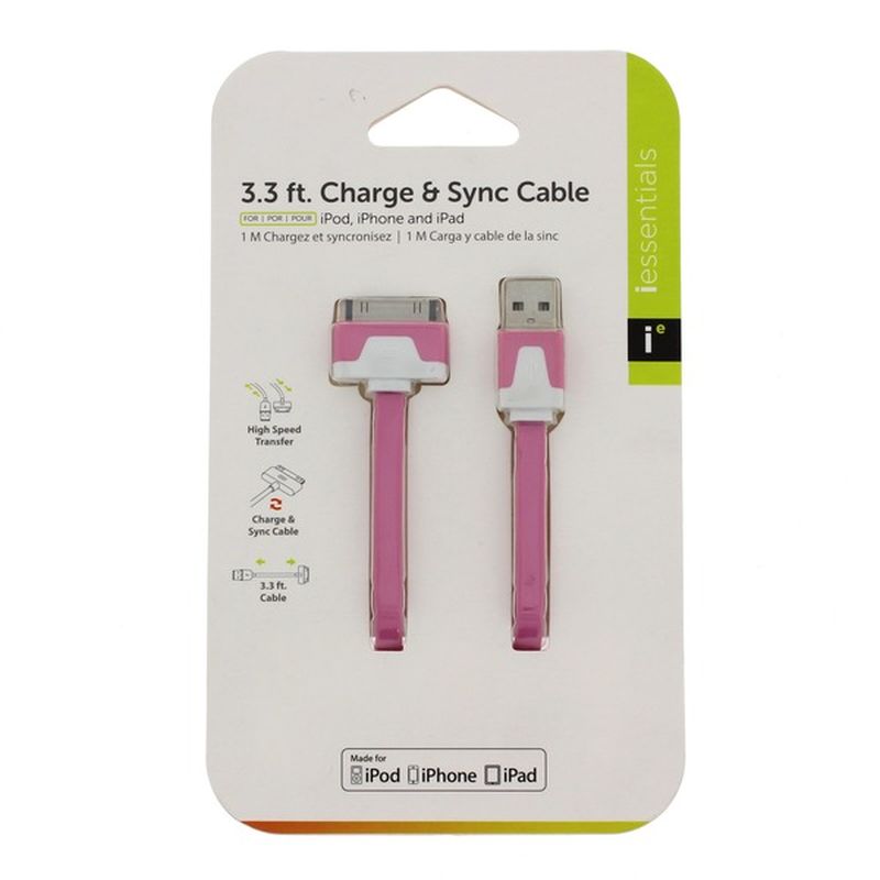 I Essentials Iphone 3.3 Ft 30 Pin Flat Charge & Sync Cable, Pink