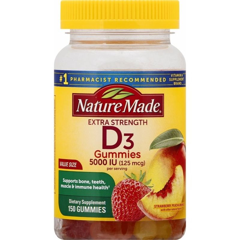 Nature Made Extra Strength Vitamin D3 5000 IU (125 mcg) Gummies (150 ct ...