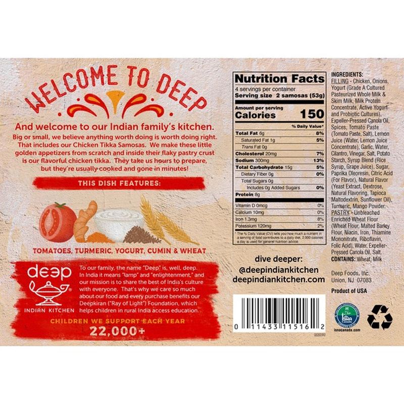 Deep Indian Kitchen Chicken Tikka Samosas, Medium Spice (7 ...