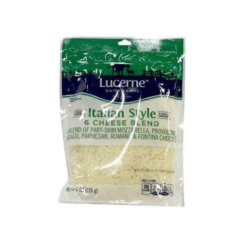 Lucerne Shredded Cheese, 6 Cheese Blend, Finely, Italian Style (8 Oz ...