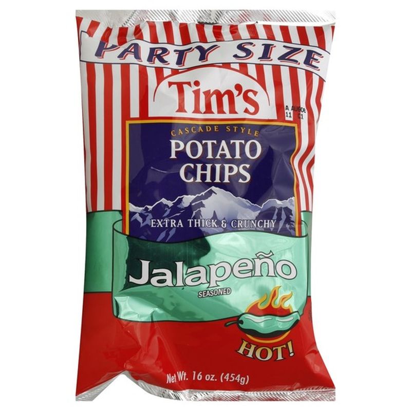 Tims Potato Chips, Cascade Style, Jalapeno Seasoned, Party Size (16 oz