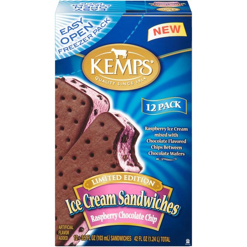 Kemps Raspberry Chocolate Chip Ice Cream Sandwiches (3.5 fl oz) - Instacart