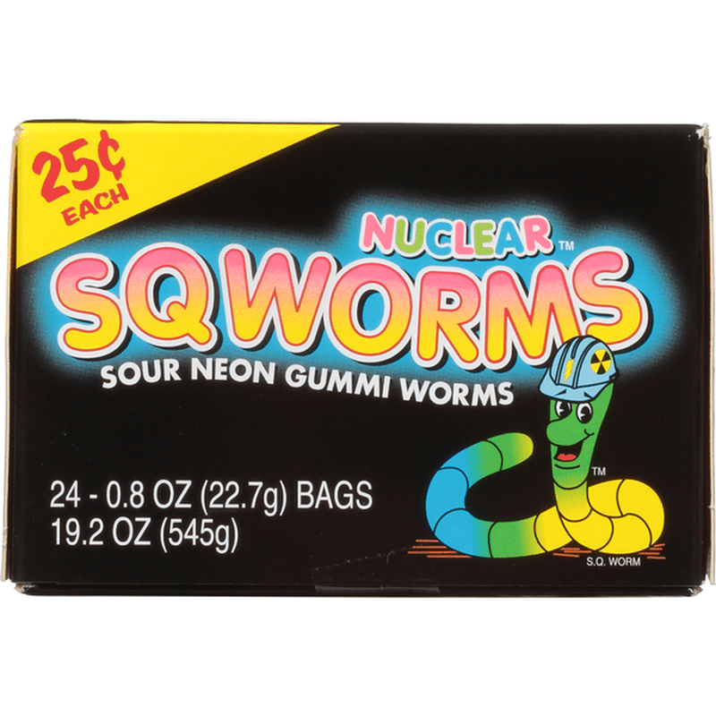 Nuclear Sqworms Gummi Worms, Sour Neon, 24 Pack (24 each) Delivery or ...