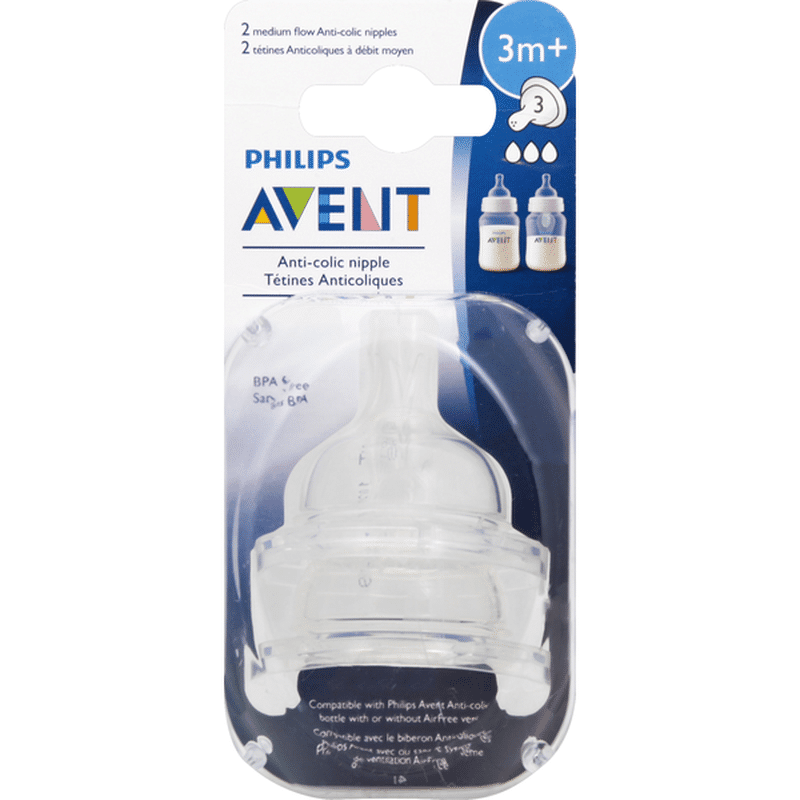 Avent Bottle Nipples, AntiColic, Medium Flow, 3m+ (2 each) Instacart