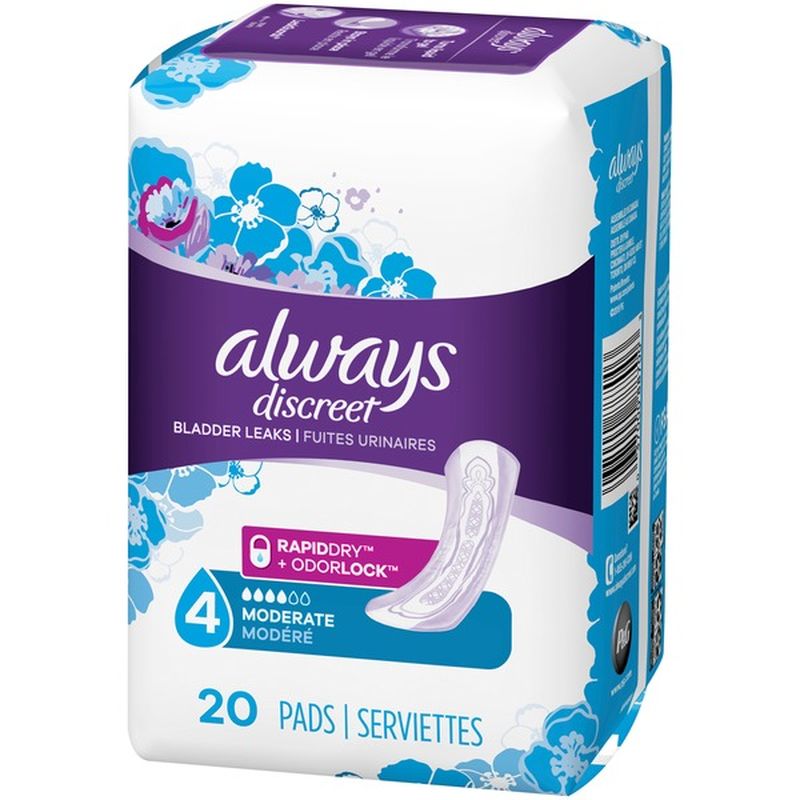 Always Incontinence Pads, Moderate Absorbency, Regular Length (20 ct ...