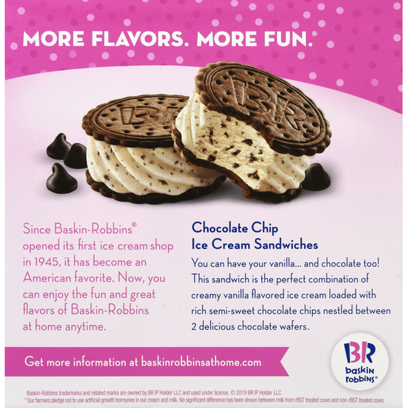 BaskinRobbins Ice Cream Sandwiches, Chocolate Chip, 4 Pack (4 each) Delivery or Pickup Near Me